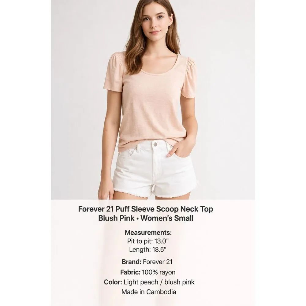 Forever 21 Puff Sleeve Scoop Neck Top Blush Pink Women’s Small